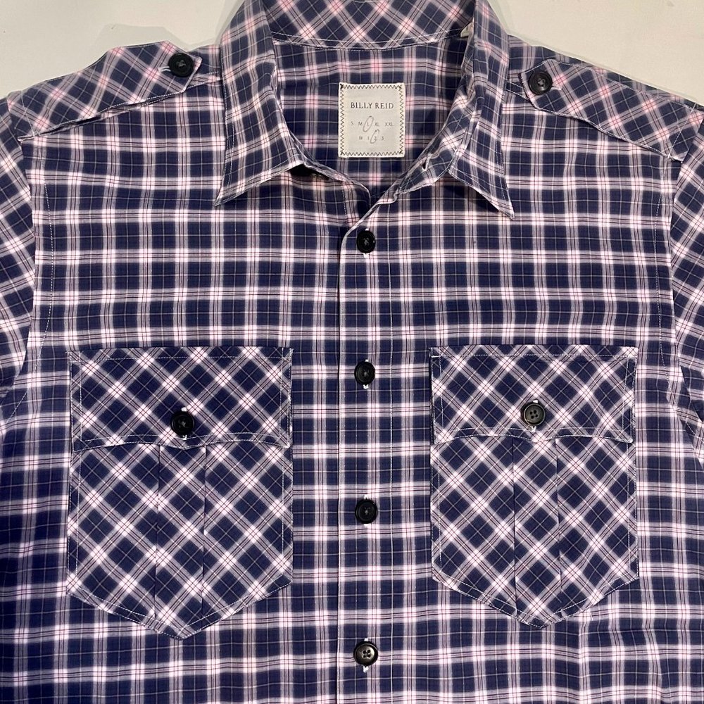 Billy Reid double pocket w/epaulettes plaid shirt - Large
